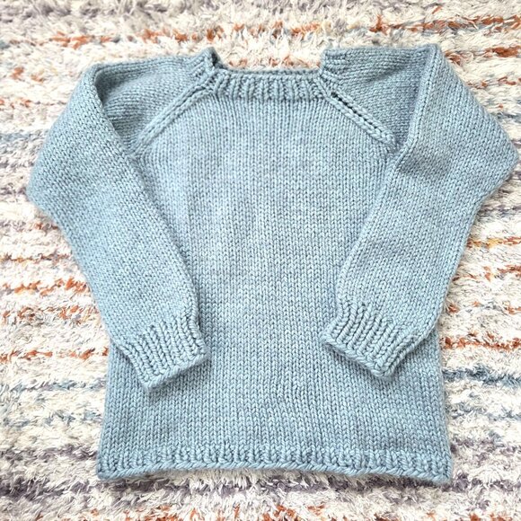 Handmade Chunky Knit Wool Sweater Baby Blue Size Small - Picture 1 of 6